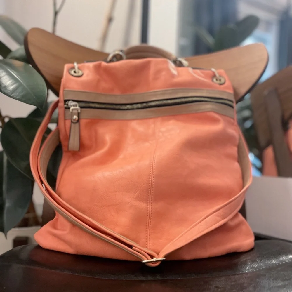 Vegan Leather | Slouchy Colorblock Tote Bag with Top Handle & Crossbody Strap - Picture 2 of 9